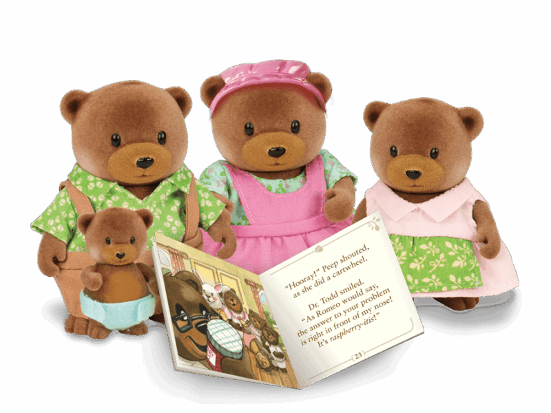Miniature bear figurine set with storybook