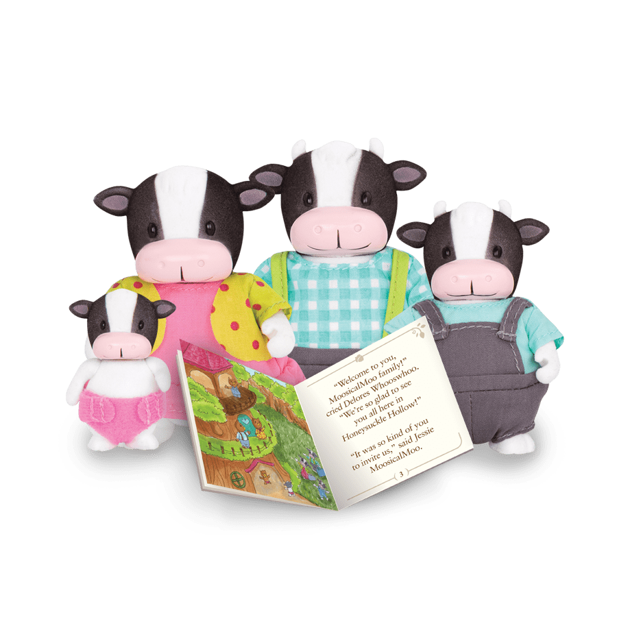 Miniature cow figurine set with storybook