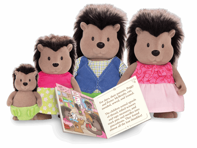 Miniature porcupine figurine set with storybook