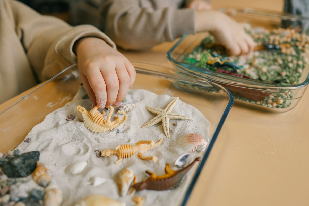 Sensory activity of a child, idea for an activity, top view