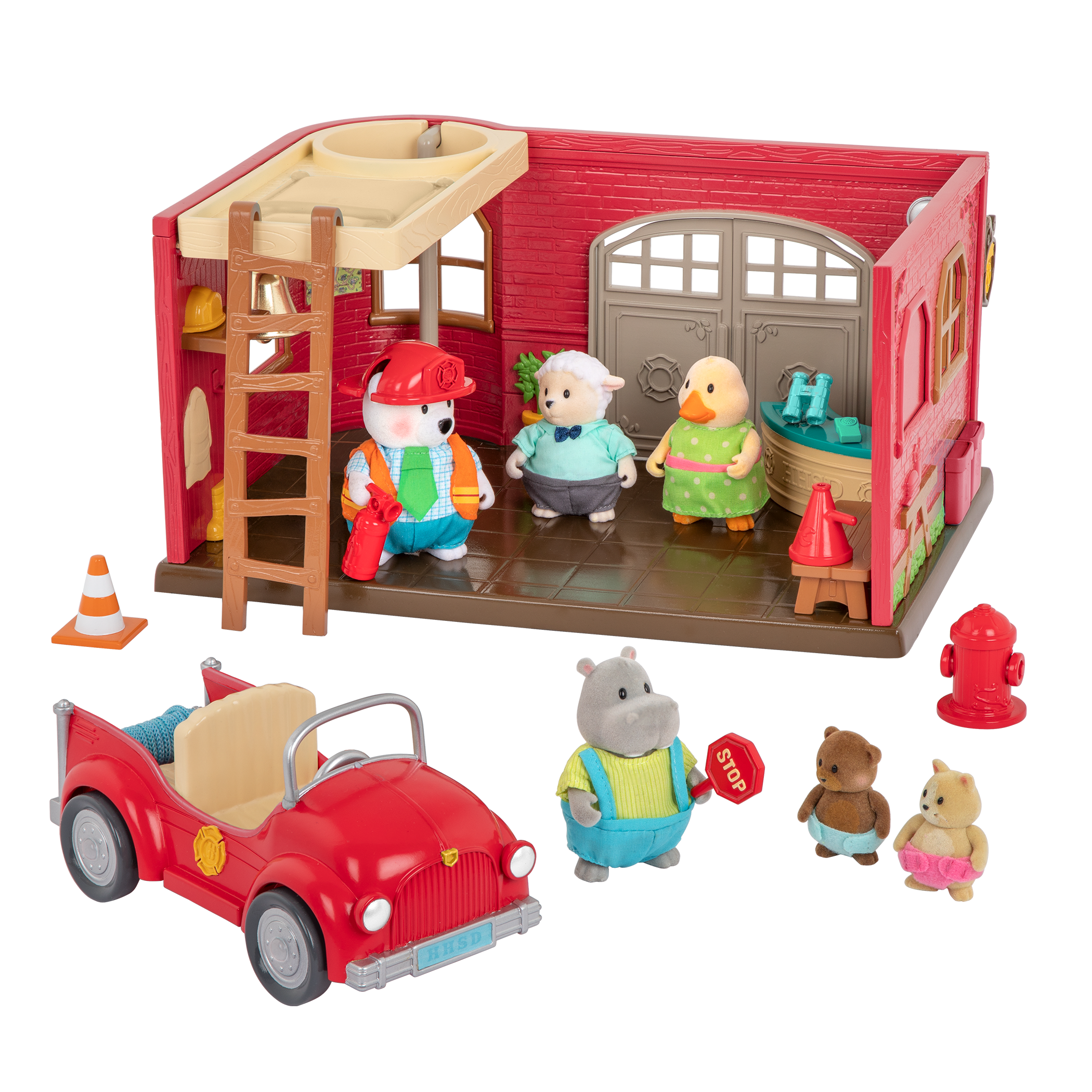 Fire department playset with animal figurines and fire engine