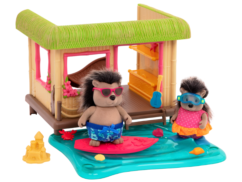 Tiki hut beach playset with porcupine figurines