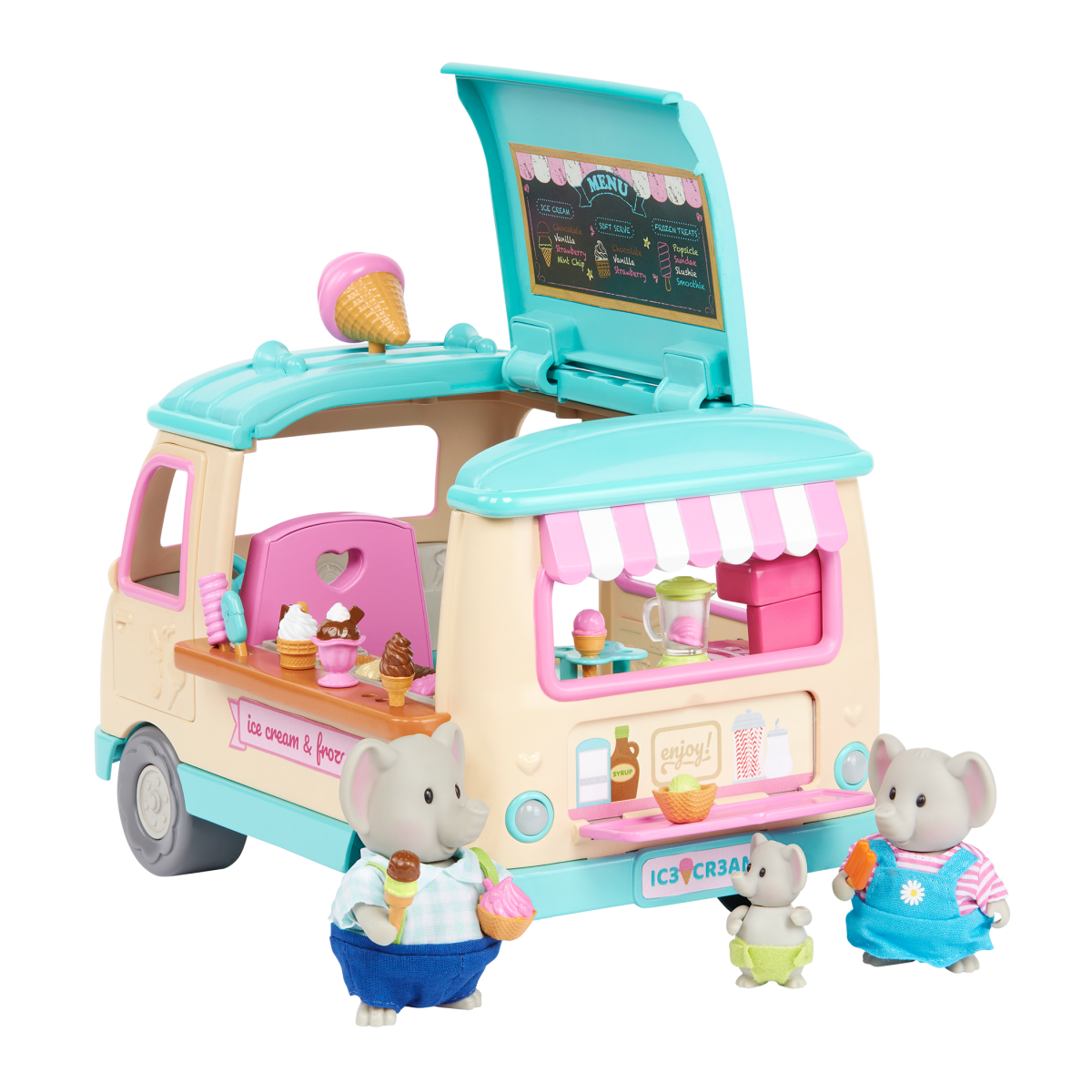 Scoops Ice Cream Truck Playset with Toy Food Li’l Woodzeez