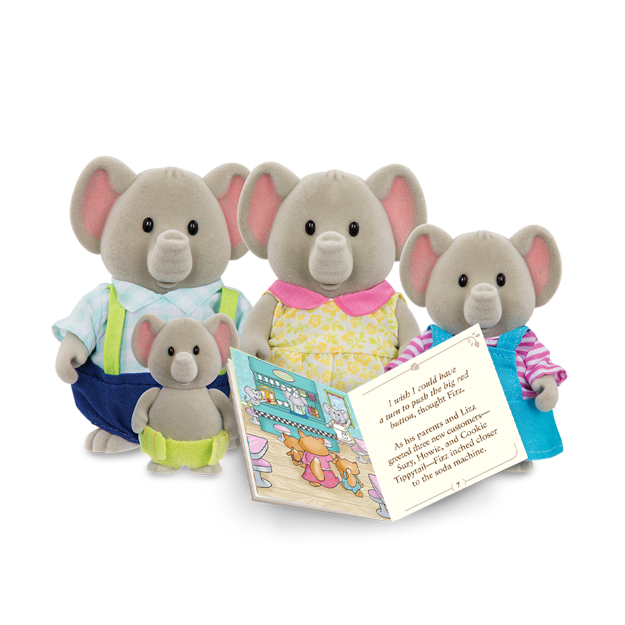 Li'l Woodzeez 4 PC Oliphant Elephant Family Figurines Bubble Trouble Book for sale online 
