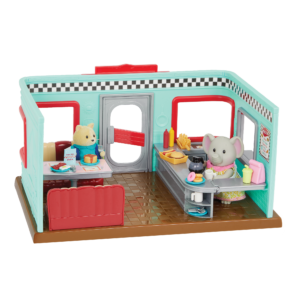 Toy Diner with Cat and Elephant Figurines